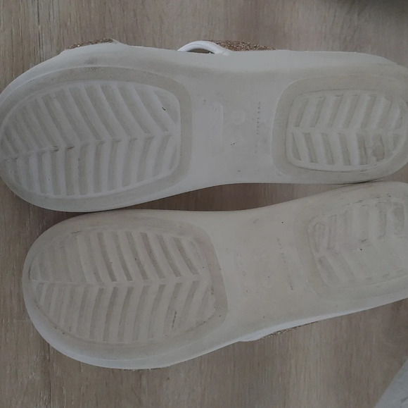 CROCS Monterey Glitters Slip On Wedge Women 11 Ivory White Wedding Sandals EUC - Picture 5 of 6
